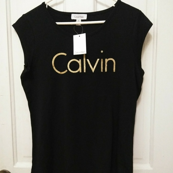 Calvin Klein Gold Logo Tee NWT - Picture 2 of 3